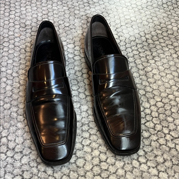 Prada Men's Glossy Dark Brown Leather Slip-Ons Loafer Prada Size 8 1/2 US 9 1/2